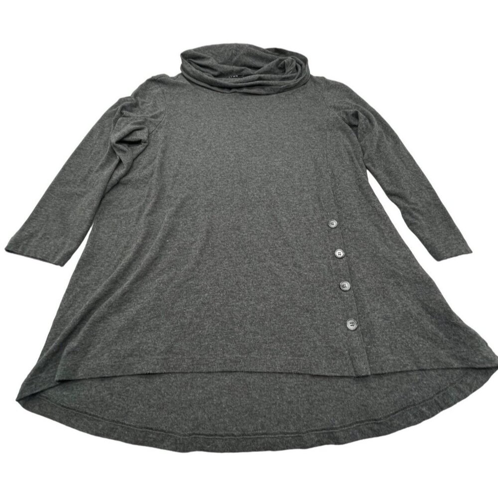 avon long sleeve cowl neck shirt sheer gray cotton button high low medium READ